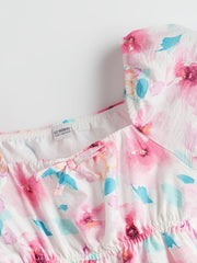 LCW Kids Pink Square Neck Floral Girl Dress