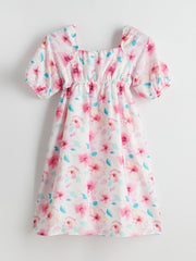 LCW Kids Pink Square Neck Floral Girl Dress