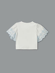 LCW Kids White Crew Neck Girls Crop T-Shirt