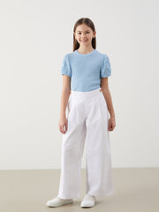 Elastic Waist Linen Blend Girl Trousers
