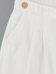 Elastic Waist Linen Blend Girl Trousers
