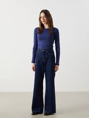 LCWAIKIKI Classic Blue Crew Neck Women Bodysuit