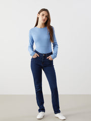 LCWAIKIKI Classic Blue Crew Neck Women Bodysuit