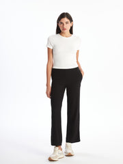 LCW Classic Elastic Waist Textured Women Trousers