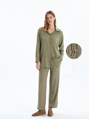 LCW Classic Elastic Waist Textured Women Trousers