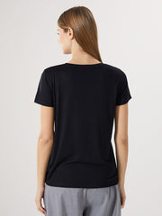 LCWAIKIKI Classic Black Crew Neck Sequin Embroidered Women T-Shirt