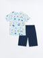 LCW Kids Blue Crew Neck Boy Shorts Pajama Set