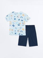 LCW Kids Blue Crew Neck Boy Shorts Pajama Set