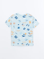 LCW Kids Blue Crew Neck Boy Shorts Pajama Set