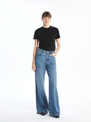 LCWAIKIKI Classic Ecru Stand Collar Women T-Shirt