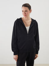 LCW Classic Black Hooded Oversize Women Zippered Sweatshirt