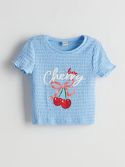 LCW Kids Crew Neck Cherry Printed Girls Crop T-Shirt