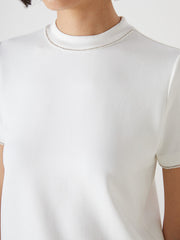 LCW Vision Ecru Stand Collar Stoned Women T-Shirt