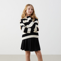 LCW Kids Black Elastic Waist Bow Detailed Girl Pleated Skirt