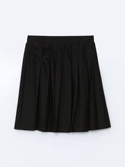 LCW Kids Black Elastic Waist Bow Detailed Girl Pleated Skirt