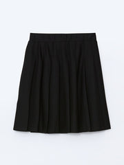 LCW Kids Black Elastic Waist Bow Detailed Girl Pleated Skirt