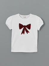 LCW Kids White Crew Neck Double Sided Sequined Girls T-Shirt