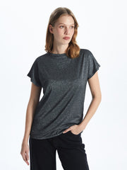 LCW Classic Stand Collar Shiny Look Women T-Shirt