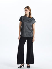 LCW Classic Stand Collar Shiny Look Women T-Shirt