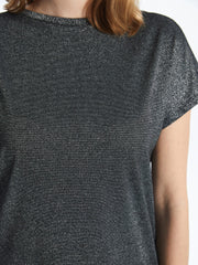 LCW Classic Stand Collar Shiny Look Women T-Shirt