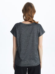 LCW Classic Stand Collar Shiny Look Women T-Shirt