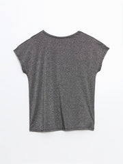 LCW Classic Stand Collar Shiny Look Women T-Shirt