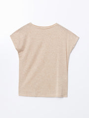 LCW Classic Stand Collar Shiny Look Women T-Shirt