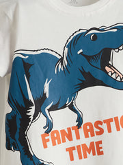 LCW Kids Ecru Crew Neck Dinosaur Printed Boys T-Shirt 3-Pack