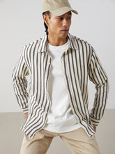 Xside- Blue Regular Fit Long Sleeve Striped Men Shirt
