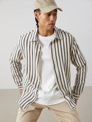 Xside- Blue Regular Fit Long Sleeve Striped Men Shirt