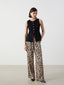 LCW Vision Brown Elastic Waist Leopard Patterned Linen Blend Women Trousers