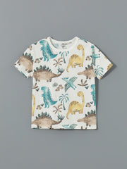 LCW Baby Crew Neck Dinosaur Printed Baby Boy Shorts Pajama Set 2-Piece