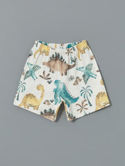 LCW Baby Crew Neck Dinosaur Printed Baby Boy Shorts Pajama Set 2-Piece