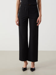 LCW Vision Black Elastic Waist Wide Leg Women Trousers