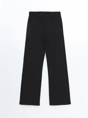 LCW Vision Black Elastic Waist Wide Leg Women Trousers