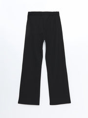 LCW Vision Black Elastic Waist Wide Leg Women Trousers