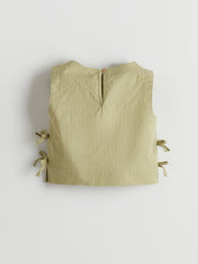 Crew Neck Bow Detailed Girl Crop Blouse