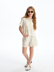 LCW Kids Elastic Waist Pleated Linen Blend Girls Shorts