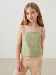 LCW Kids Square Neck Openwork Girls Crop Tank Top