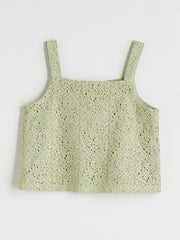 LCW Kids Square Neck Openwork Girls Crop Tank Top