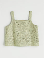 LCW Kids Square Neck Openwork Girls Crop Tank Top