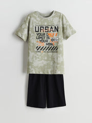 LCW Kids Crew Neck Boy Shorts Pajama Set