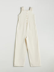 LCW Kids Square Neck Lace Detailed Linen Blend Girl Jumpsuit