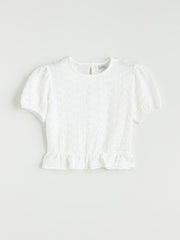 LCW Kids Crew Neck Ruffle Detailed Girls Crop T-Shirt