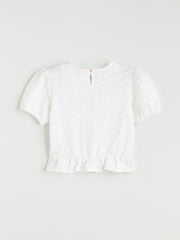 LCW Kids Crew Neck Ruffle Detailed Girls Crop T-Shirt