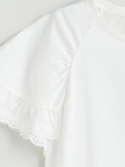 LCW Kids Crew Neck Scallop Detailed Girls T-Shirt