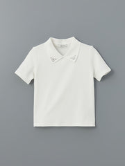 LCW Vision Ecru Polo Collar Stoned Women T-Shirt