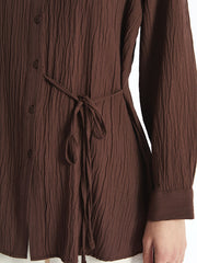LCWAIKIKI Classic Brown Textured Women Shirt Tunic
