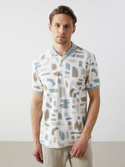 LCW Vision Green Polo Neck Short Sleeve Patterned Pique Men T-Shirt