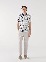 LCW Vision Green Polo Neck Short Sleeve Patterned Pique Men T-Shirt